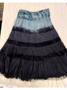 Maxi Velvet Blue and Black Skirt Bohemian Boho Size 8